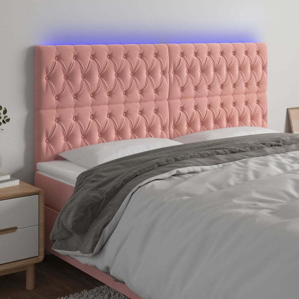 Vidaxl Čelo postele s LED ružové 200x7x118/128 cm zamat